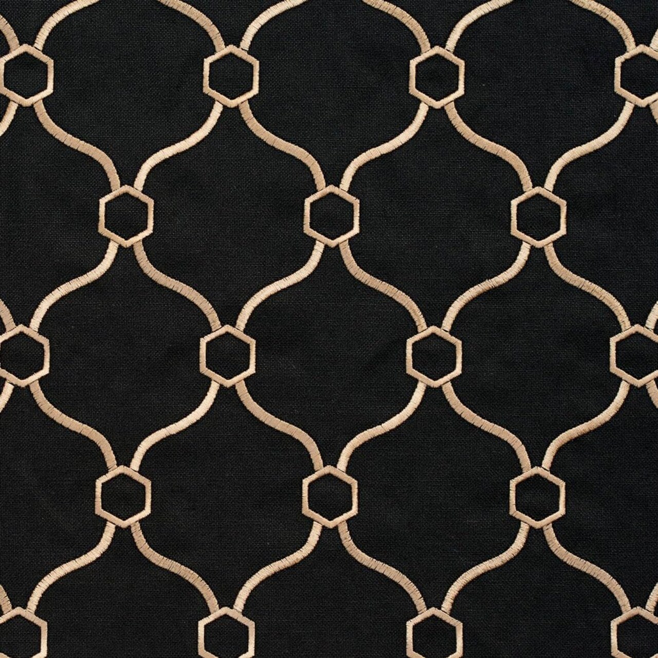 Black Embroidery Geometric Linen Look Woven Pattern Upholstery Fabric by The Yard - SKU: Barwick Ebony